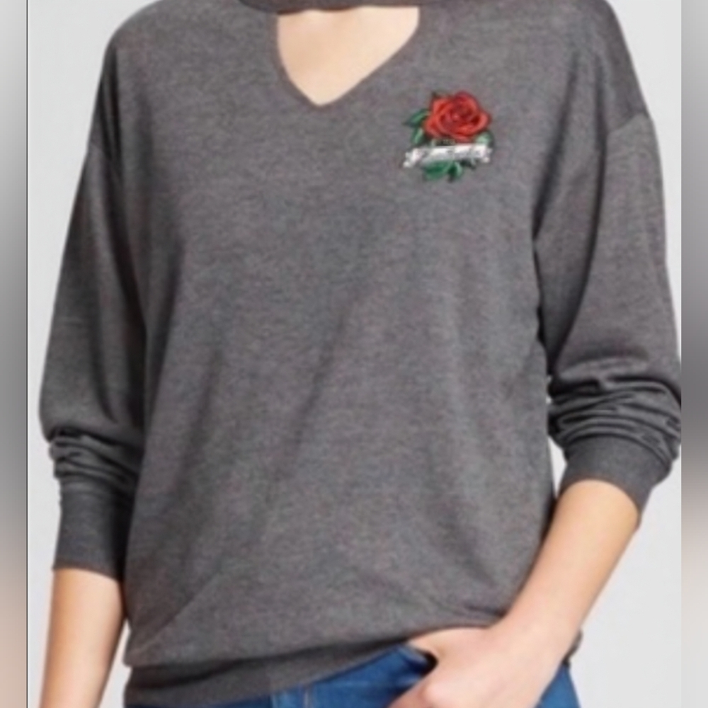 Modern Lux Gray Sweatshirt with Rose Embroidery